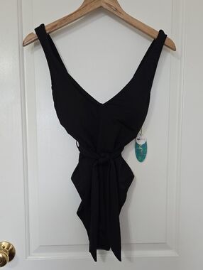 Small Black One-Piece Swimsuit with Front Tie